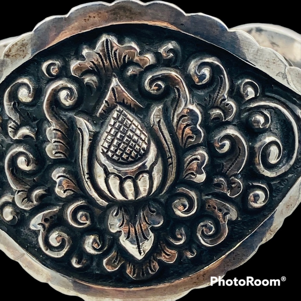 Rare Vintage 1930's Indonesian Yogya 800 Silver Lotus Flower Bracelet - Picture 3 of 9